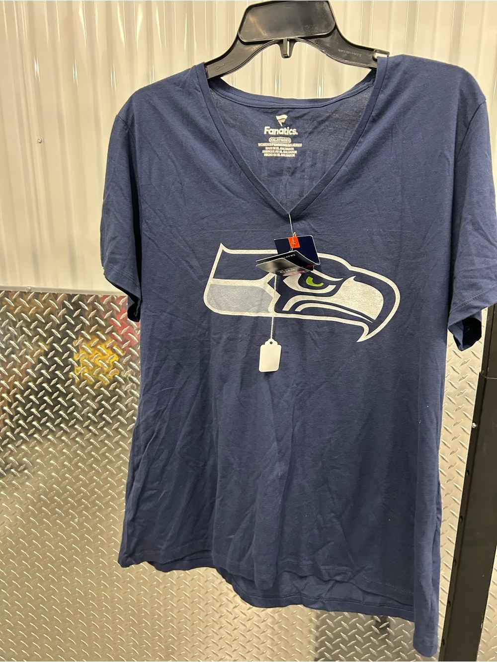 Fanatics Navy Seattle Seahawks V-Neck Logo Tee